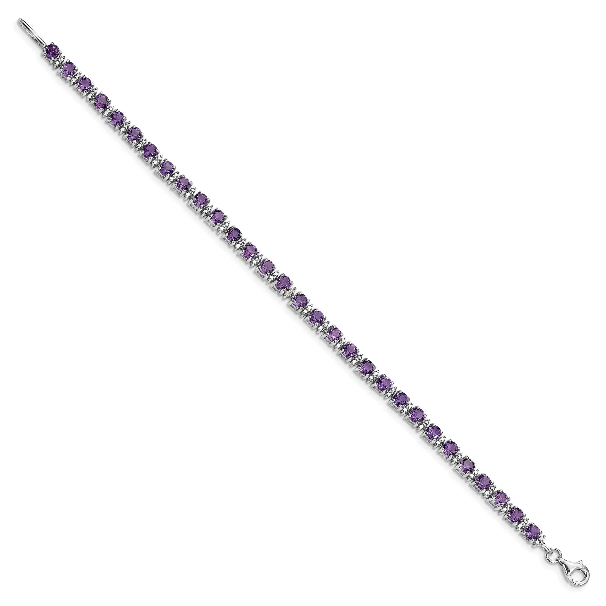 Silver Diamond Amethyst Gemstone Bracelet