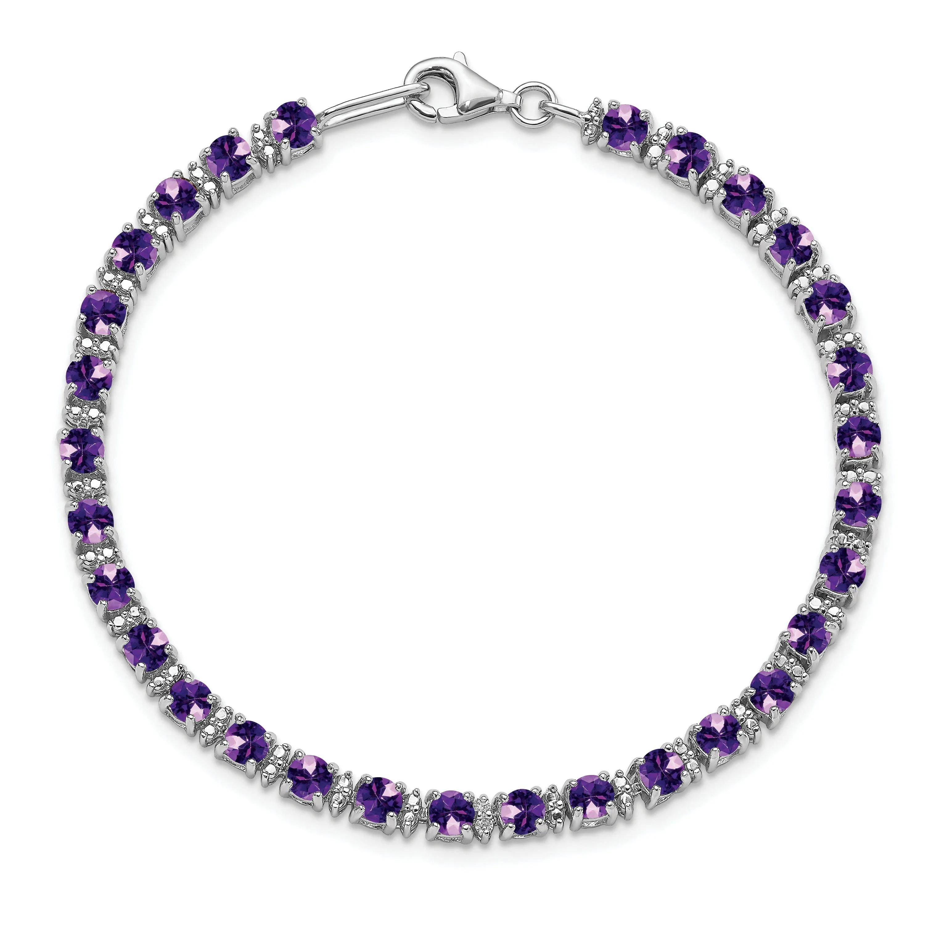 Silver Diamond Amethyst Gemstone Bracelet