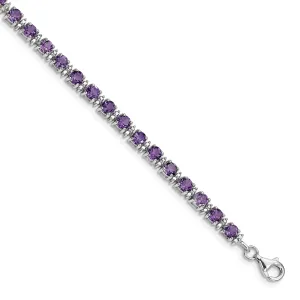 Silver Diamond Amethyst Gemstone Bracelet