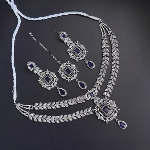 Silver Double Neckline Zirconia Necklace Set