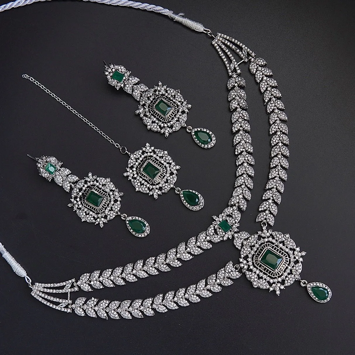 Silver Double Neckline Zirconia Necklace Set
