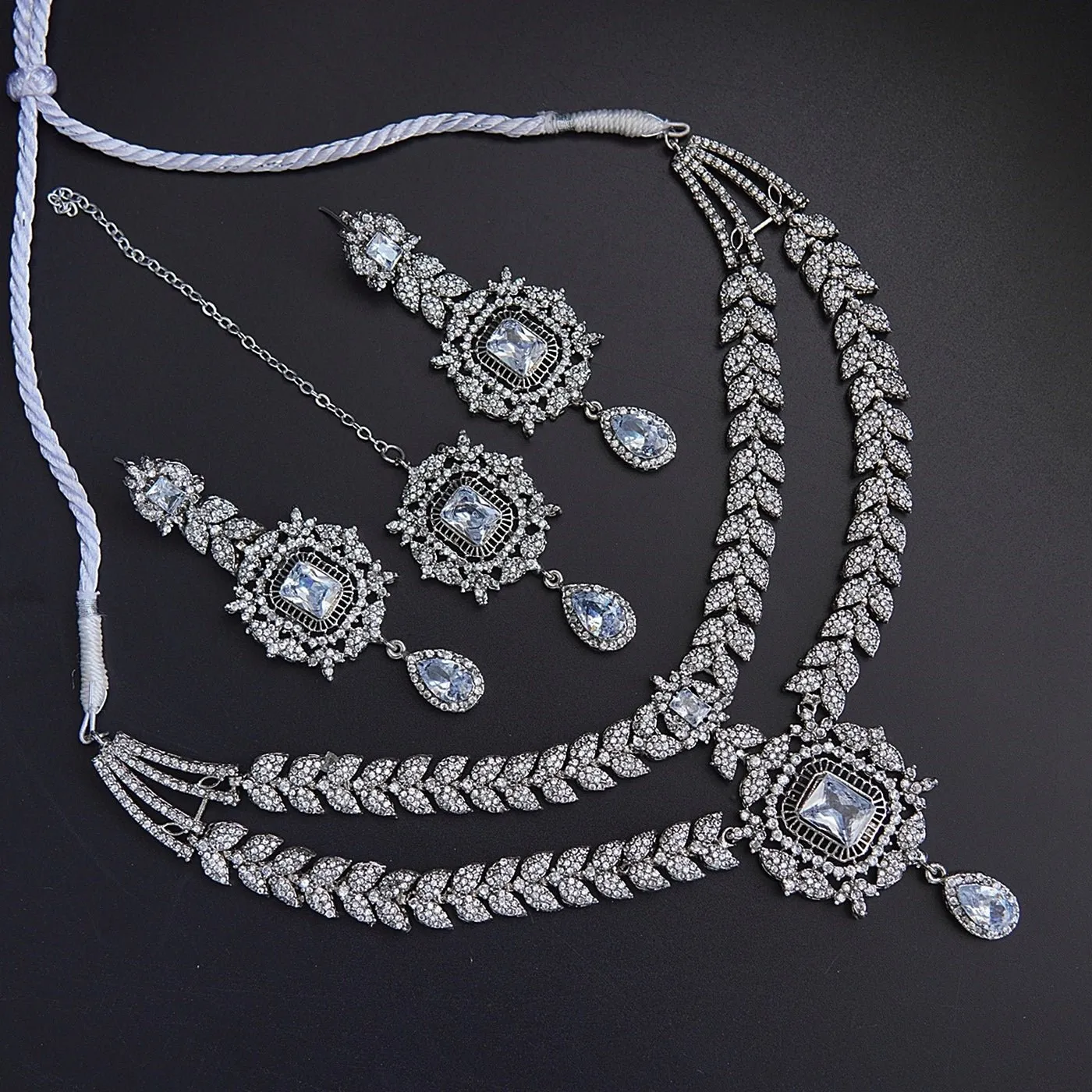 Silver Double Neckline Zirconia Necklace Set