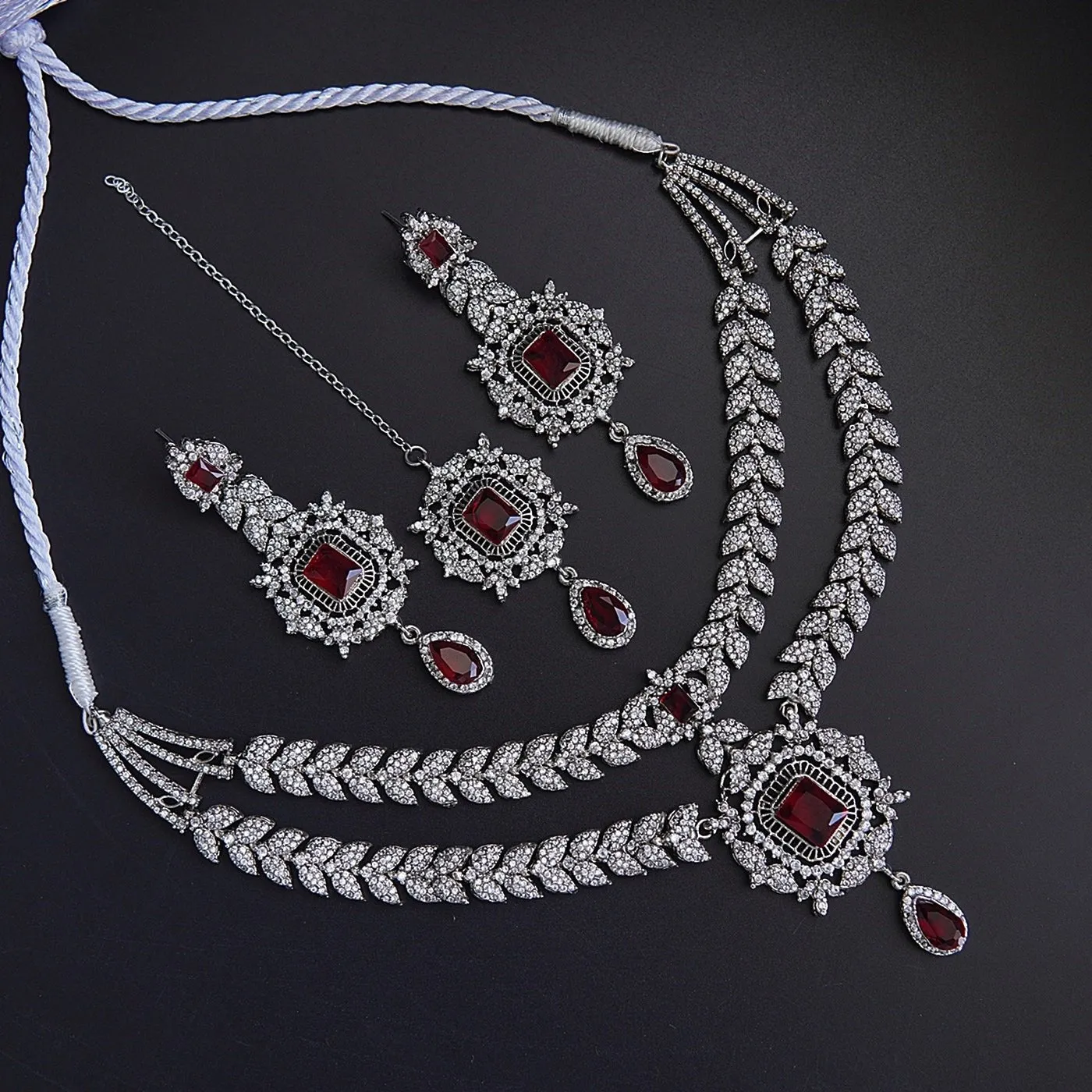 Silver Double Neckline Zirconia Necklace Set