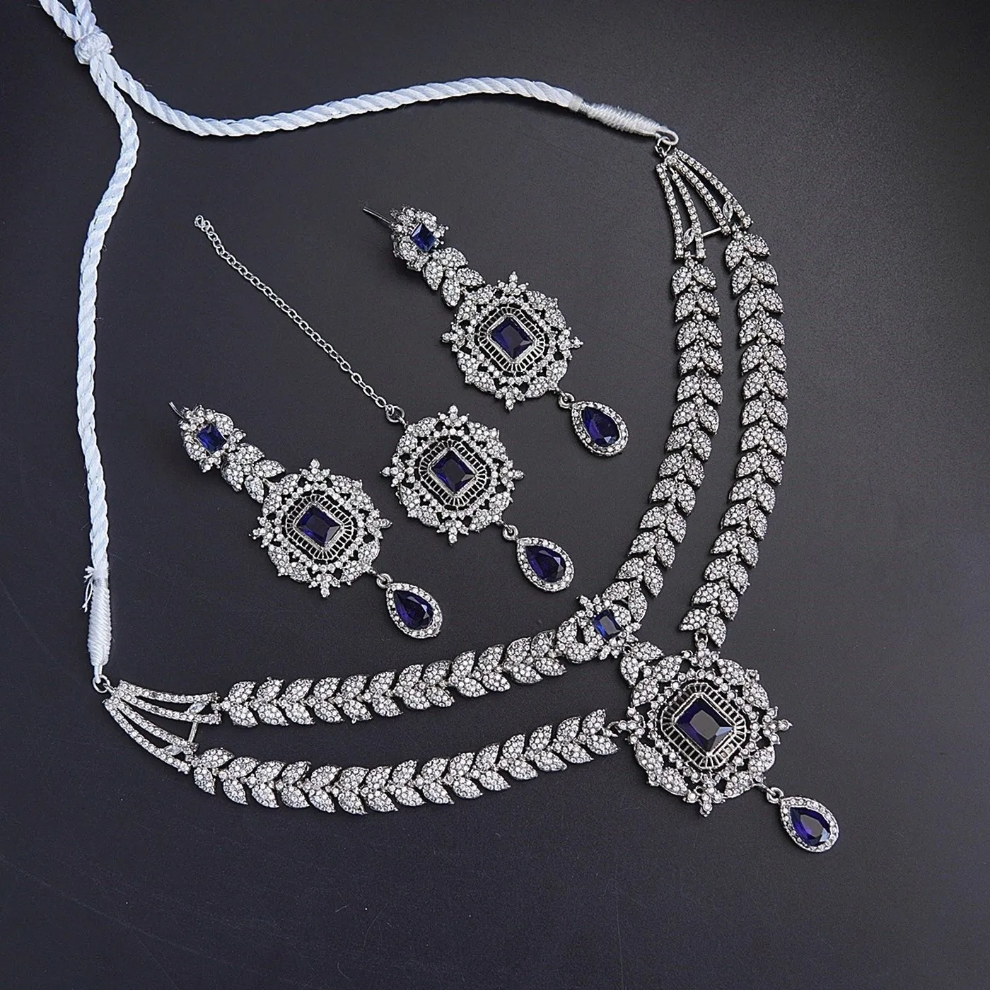 Silver Double Neckline Zirconia Necklace Set