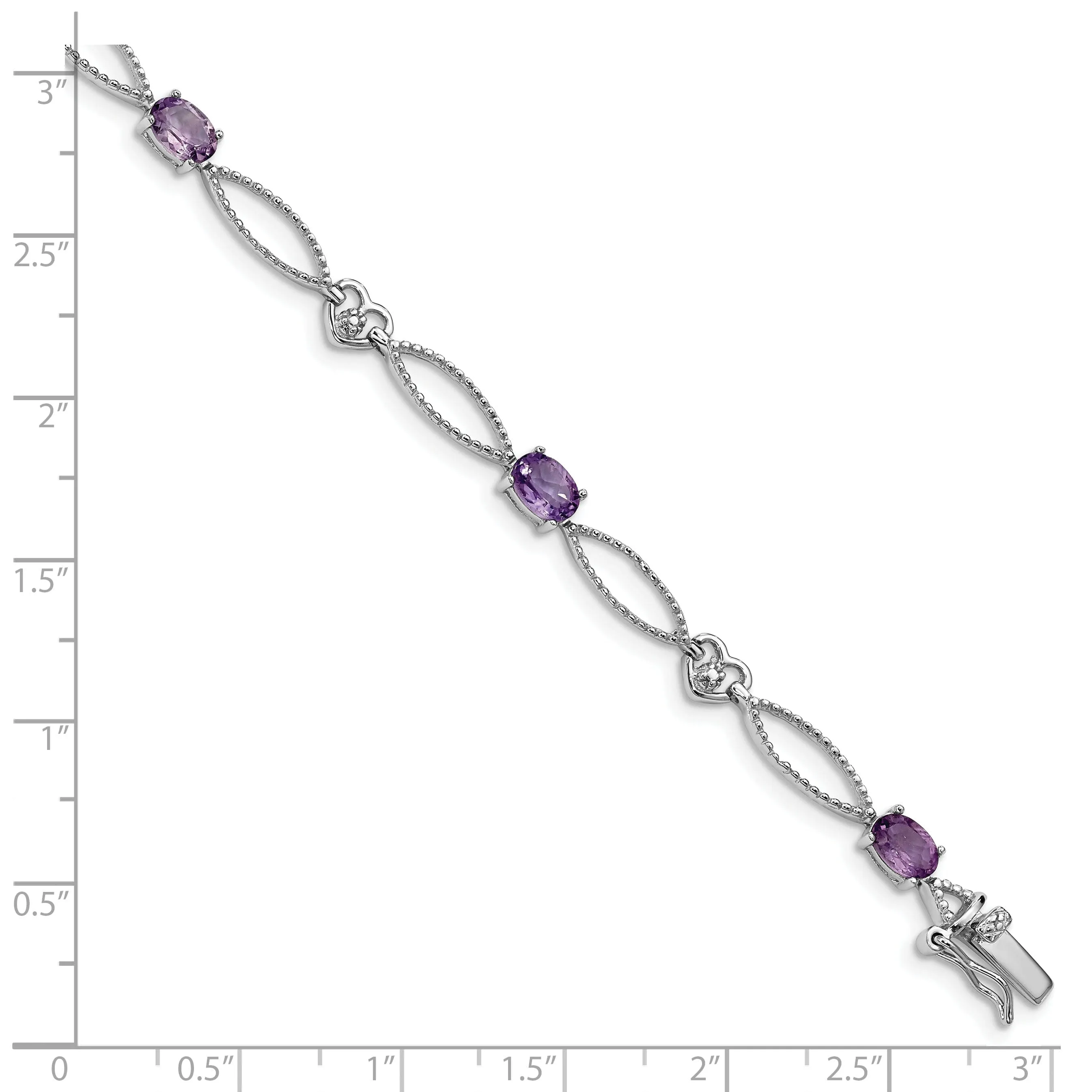 Silver Genuine Amethyst Oval Diamond Bracelet