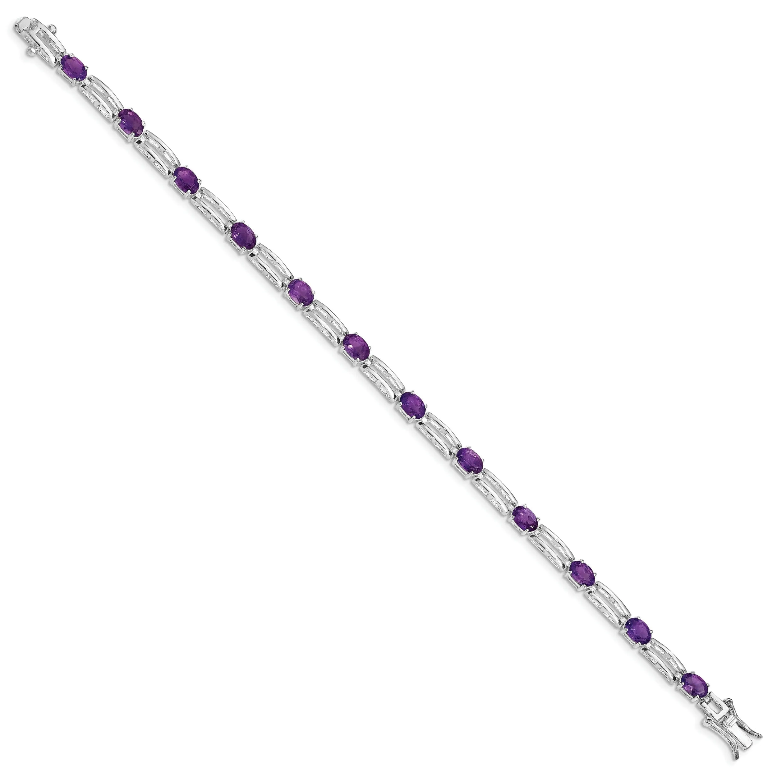 Silver Polished Amethyst Gemstone Bracelet