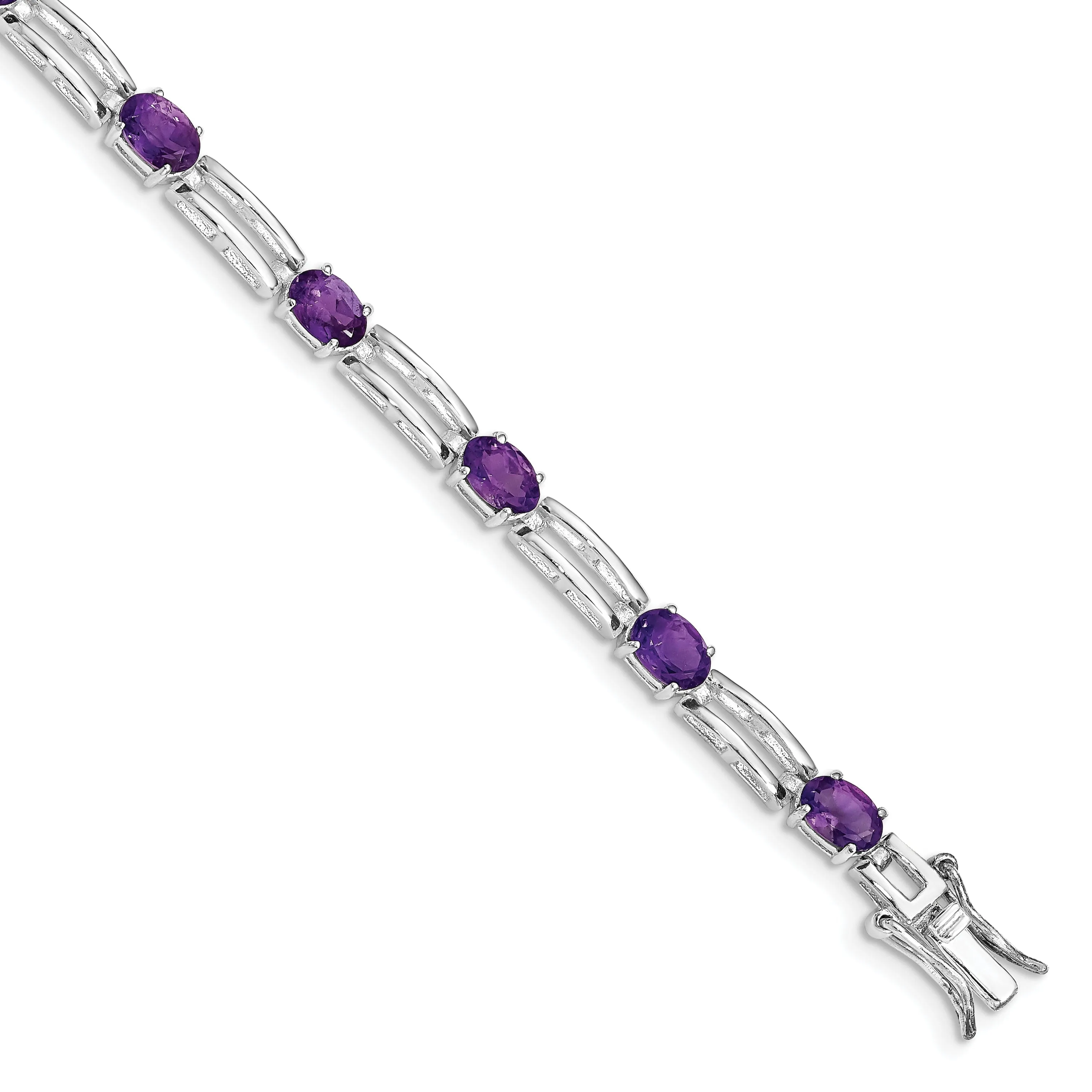 Silver Polished Amethyst Gemstone Bracelet