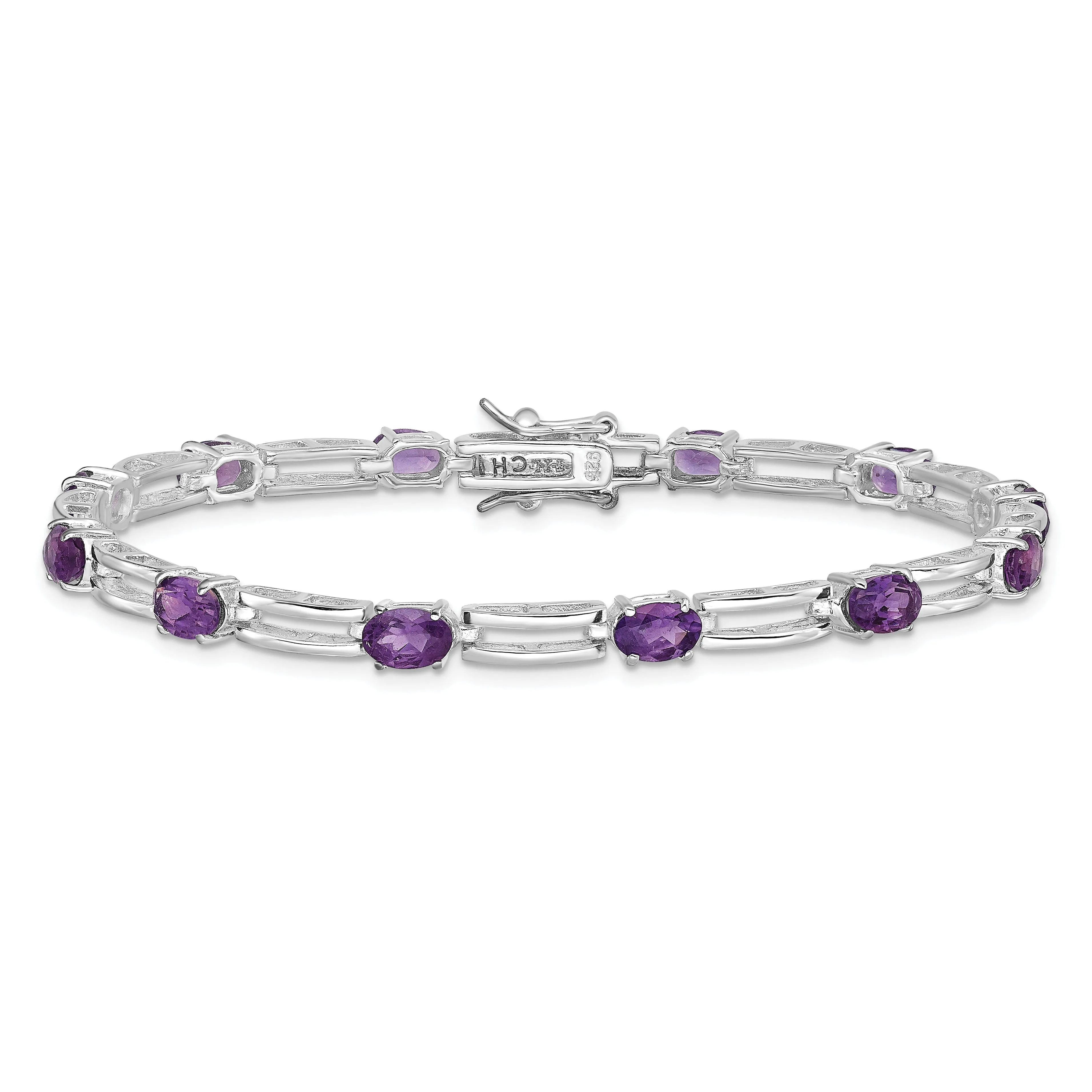Silver Polished Amethyst Gemstone Bracelet
