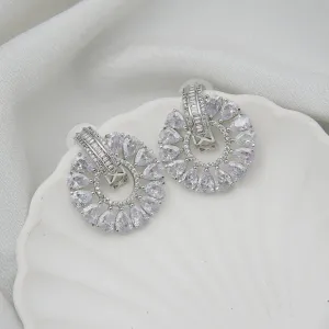 Simplicity Silver Stud Earrings With Doubled Zircons