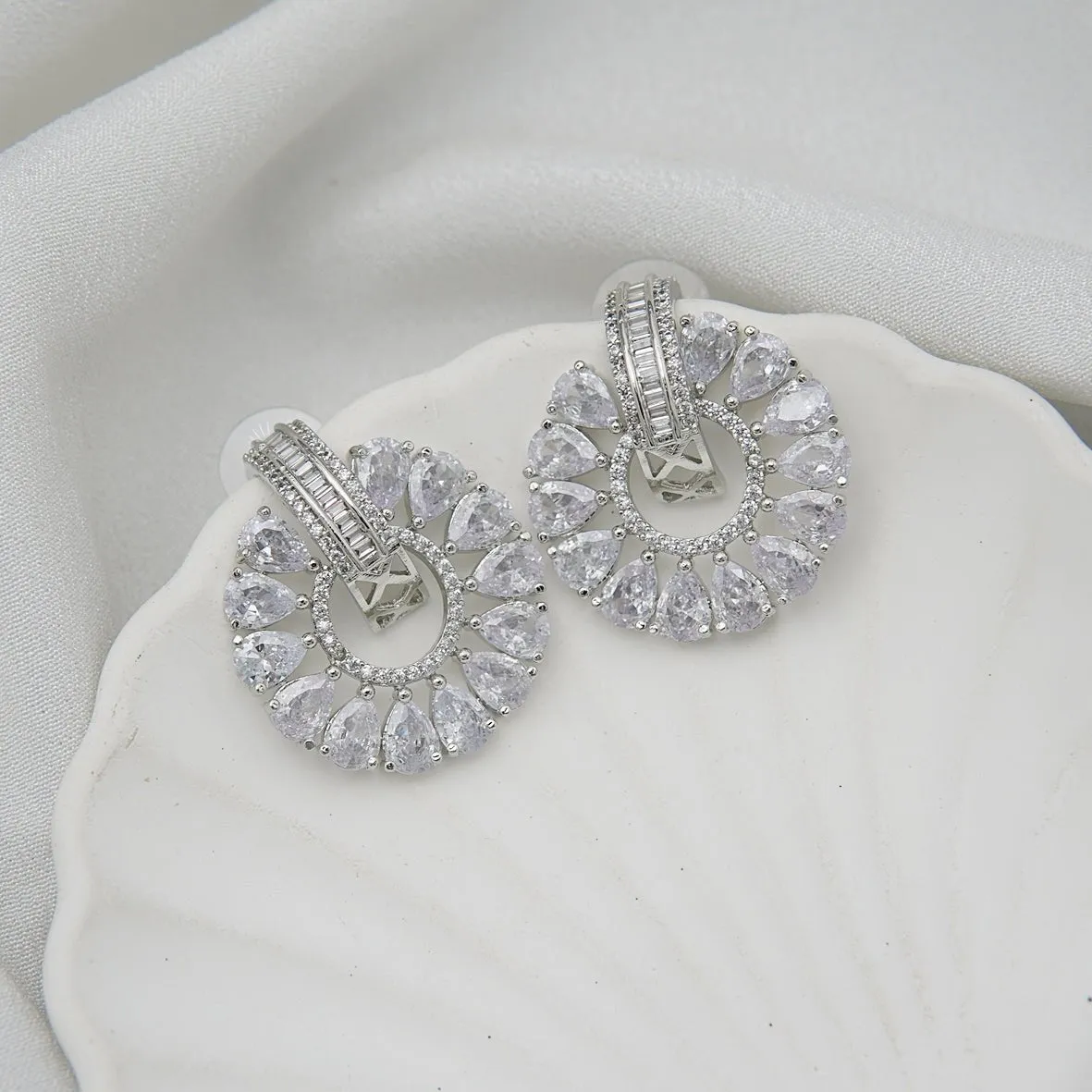 Simplicity Silver Stud Earrings With Doubled Zircons