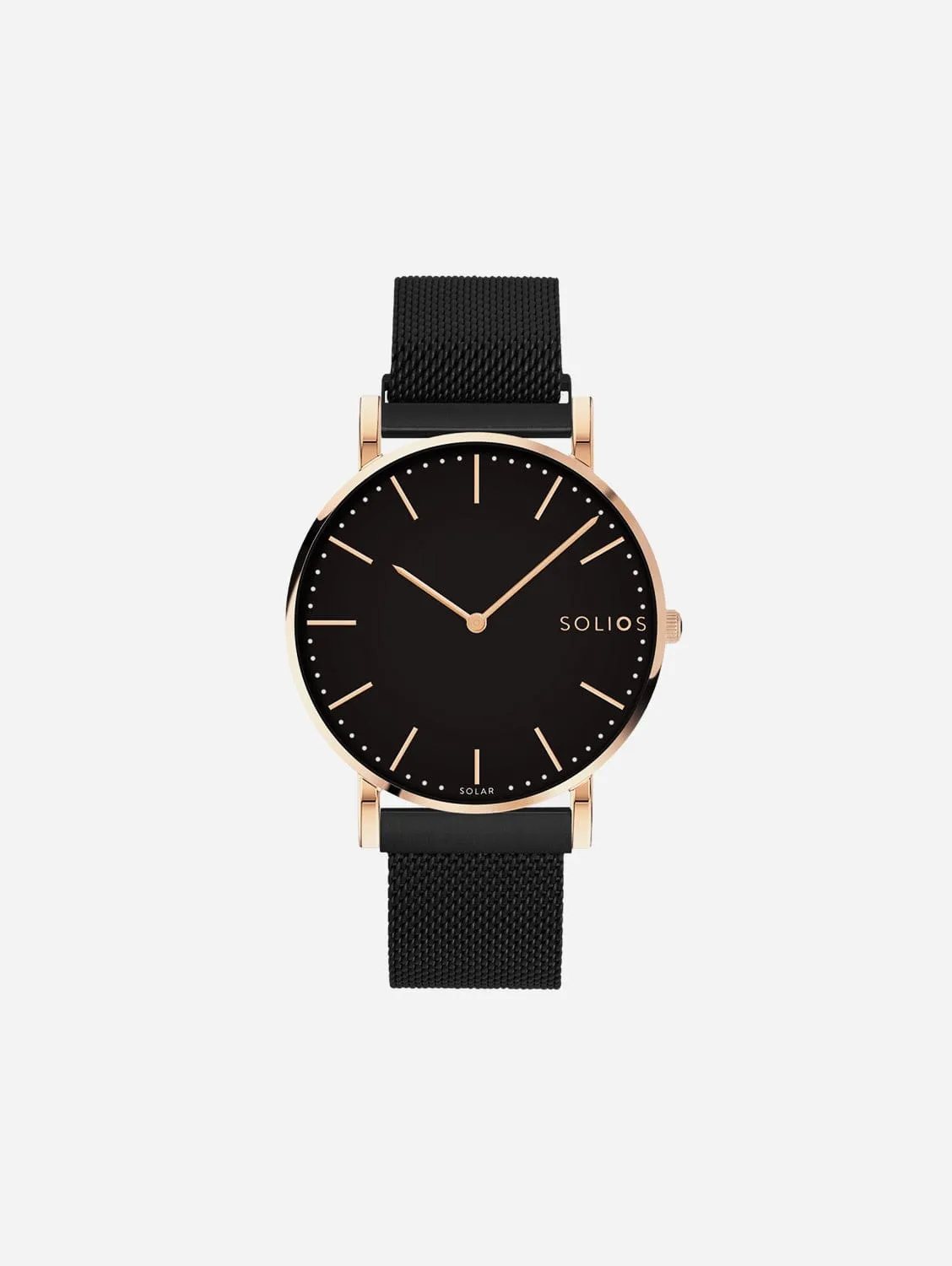 Solar Watch with Black & Rose Gold Dial | Black Mesh Strap