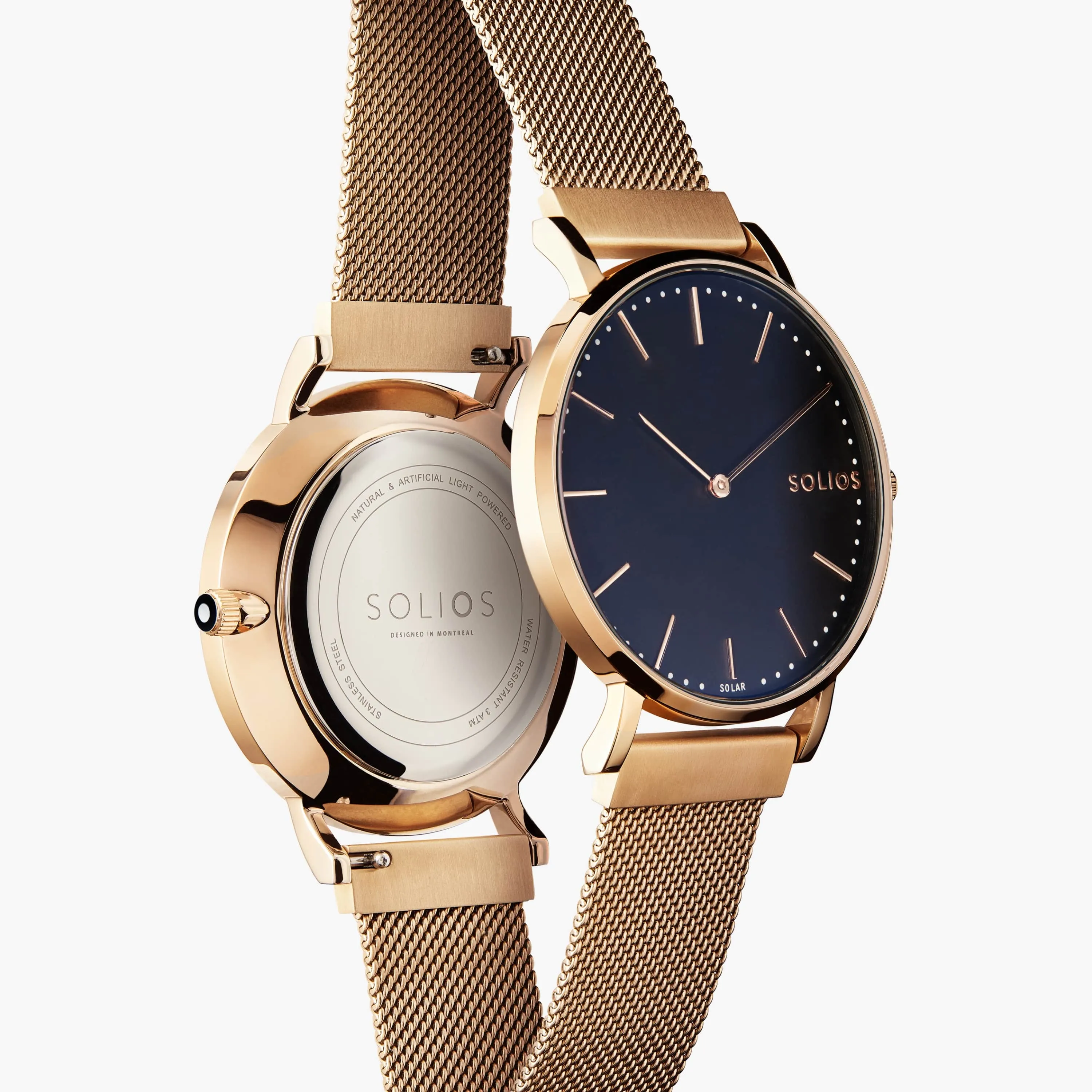 Solar Watch with Black & Rose Gold Dial  | Rose Gold Mesh Strap