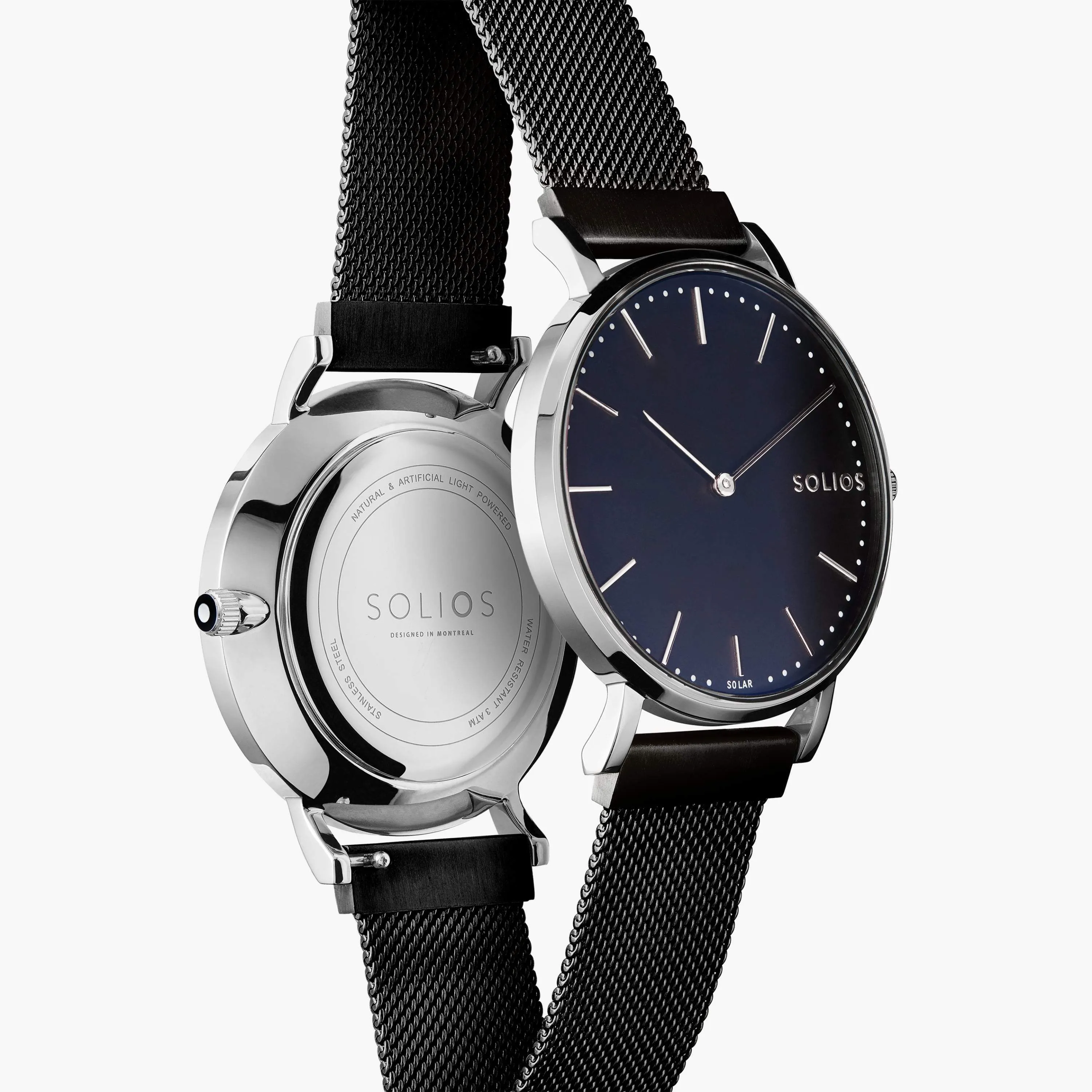 Solar Watch with Black & Silver Dial  | Black Mesh Strap