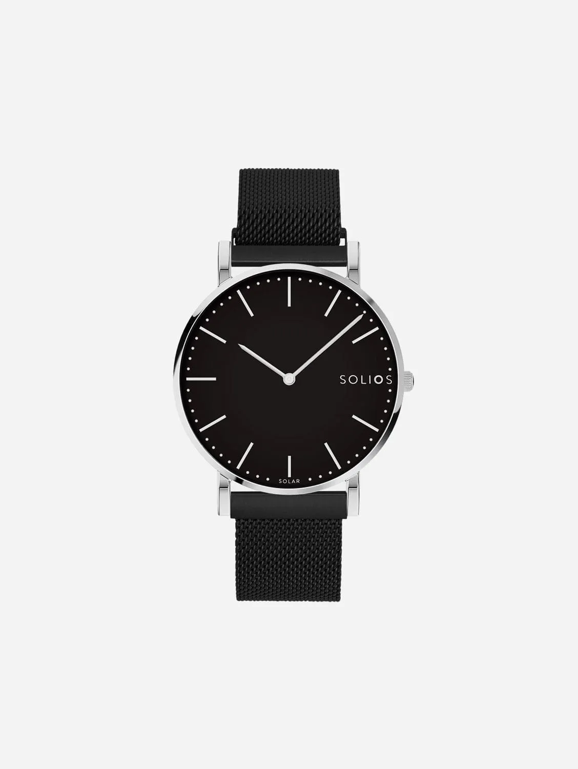 Solar Watch with Black & Silver Dial  | Black Mesh Strap