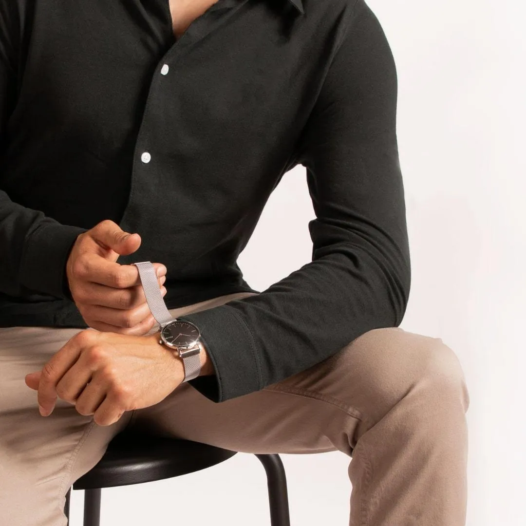 Solar Watch with Black & Silver Dial  | Black Mesh Strap