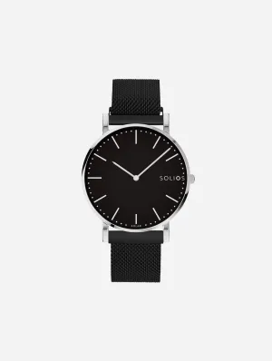 Solar Watch with Black & Silver Dial  | Black Mesh Strap