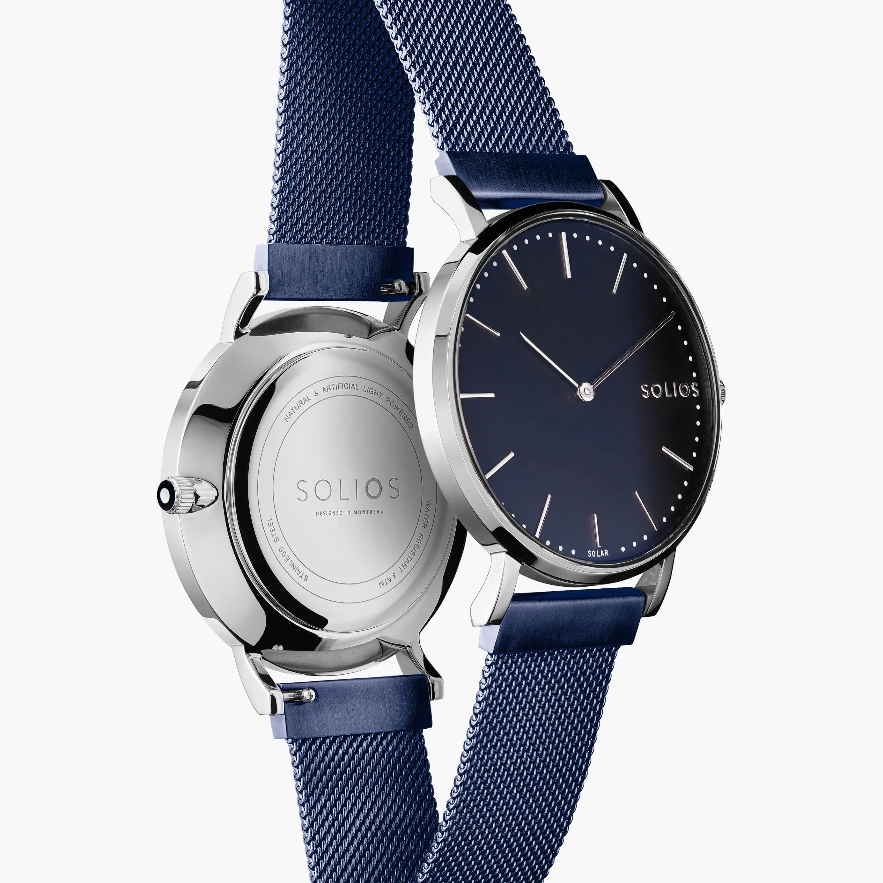 Solar Watch with Black & Silver Dial  | Blue Mesh Strap