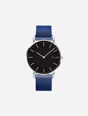 Solar Watch with Black & Silver Dial  | Blue Mesh Strap