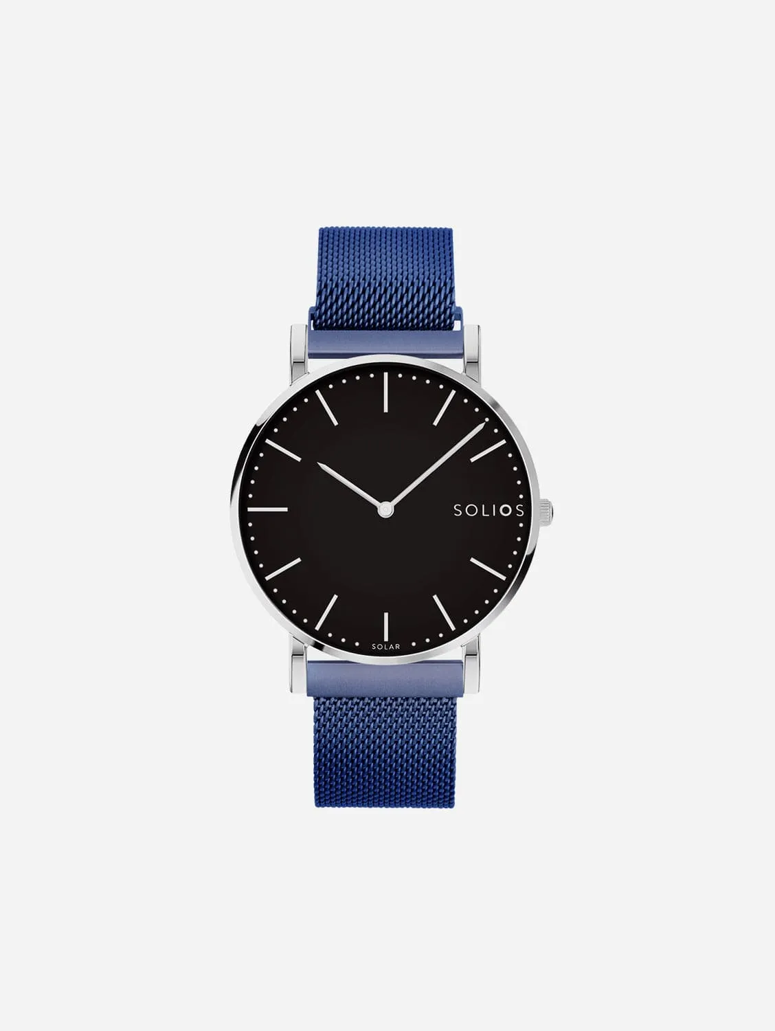 Solar Watch with Black & Silver Dial  | Blue Mesh Strap