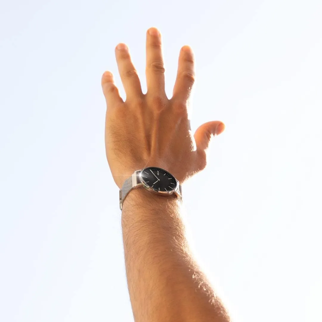 Solar Watch with Black & Silver Dial  | Blue Mesh Strap