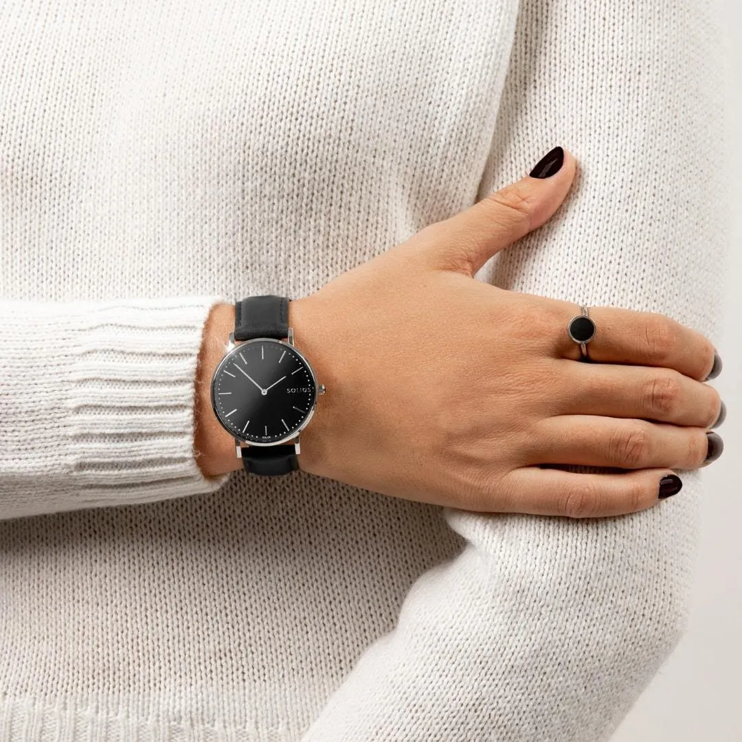 Solar Watch with Black & Silver Dial  | Blue Mesh Strap
