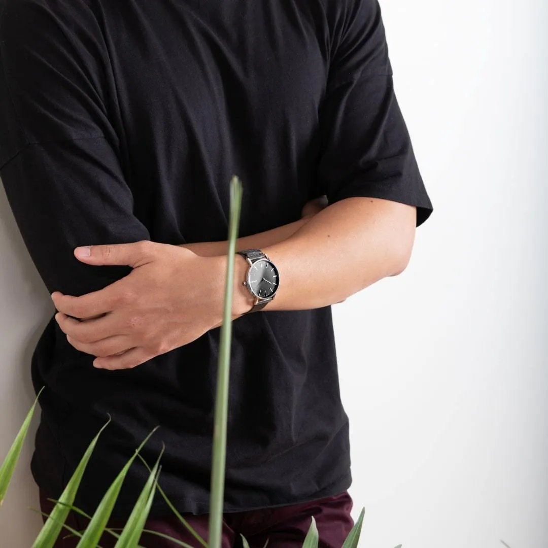 Solar Watch with Black & Silver Dial  | Blue Mesh Strap