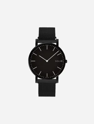 Solar Watch with Black Dial | Black Mesh Strap