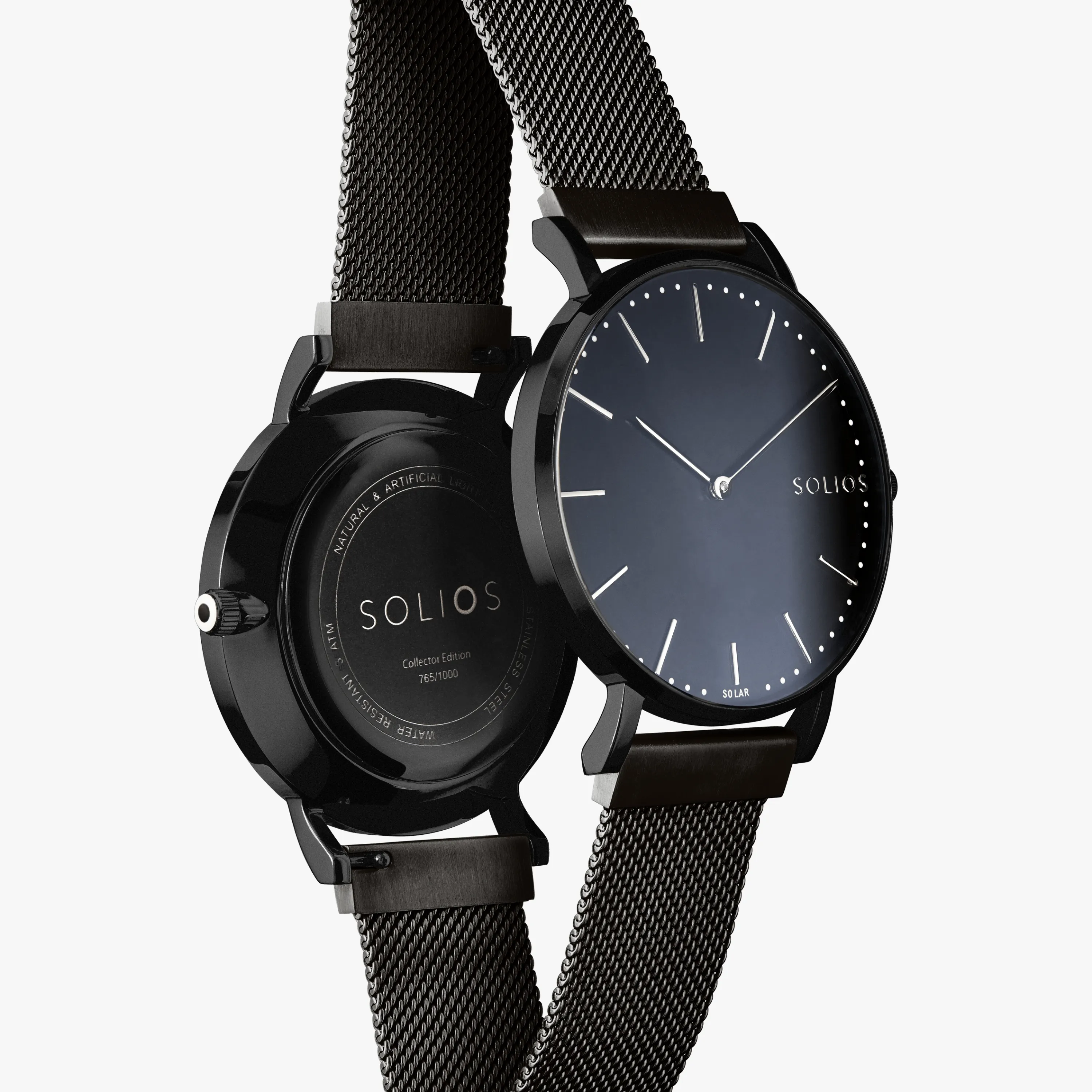 Solar Watch with Black Dial | Black Mesh Strap