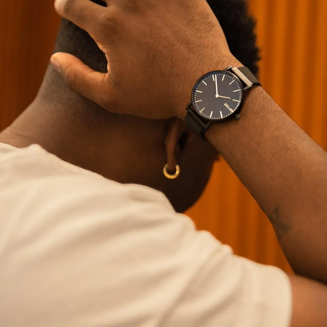 Solar Watch with Black Dial | Grey Mesh Strap