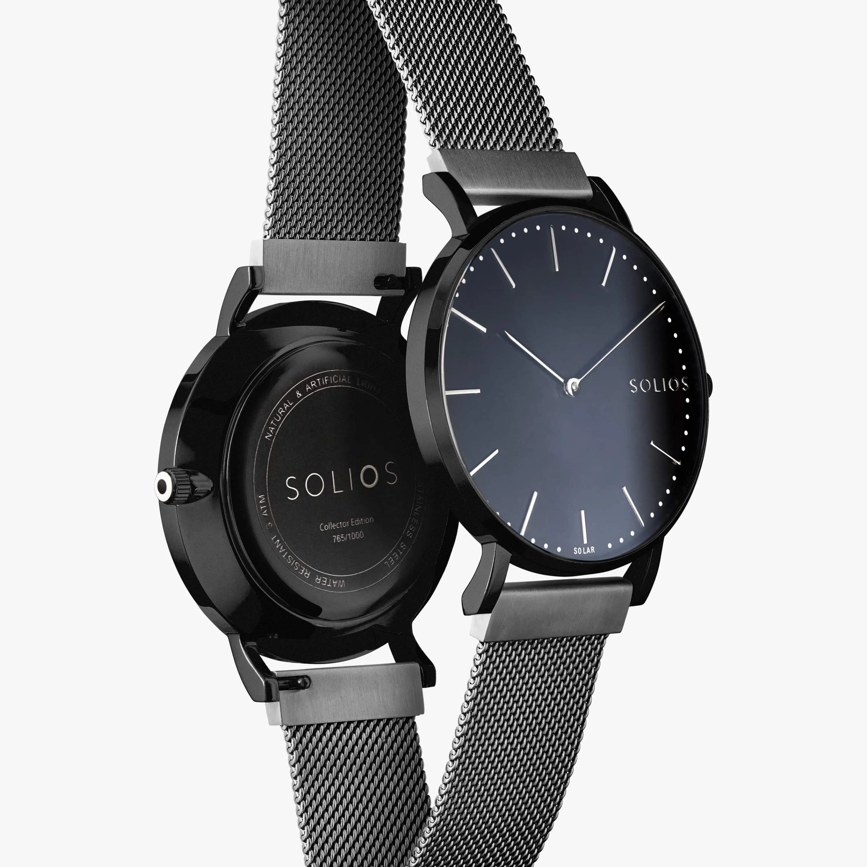 Solar Watch with Black Dial | Grey Mesh Strap