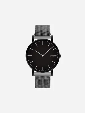 Solar Watch with Black Dial | Grey Mesh Strap