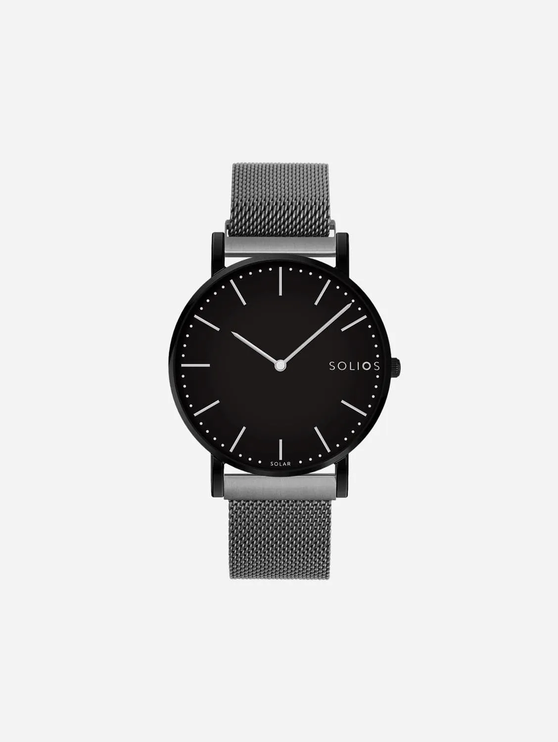 Solar Watch with Black Dial | Grey Mesh Strap