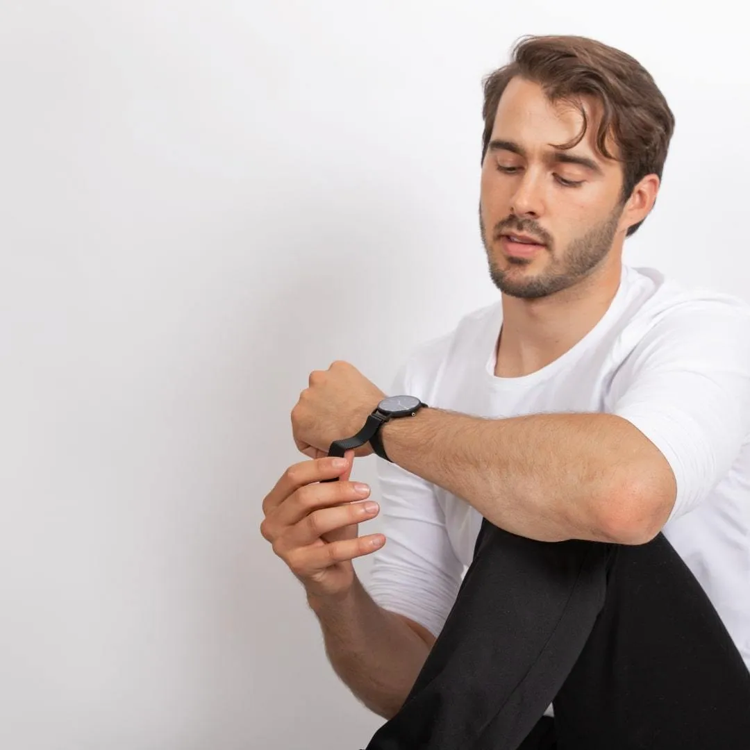 Solar Watch with Black Dial | Grey Mesh Strap