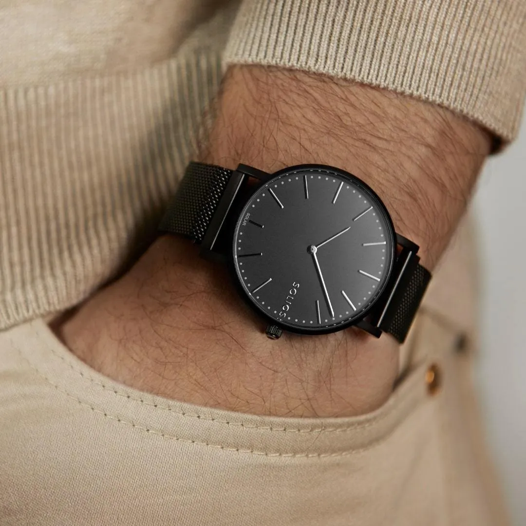Solar Watch with Black Dial | Grey Mesh Strap