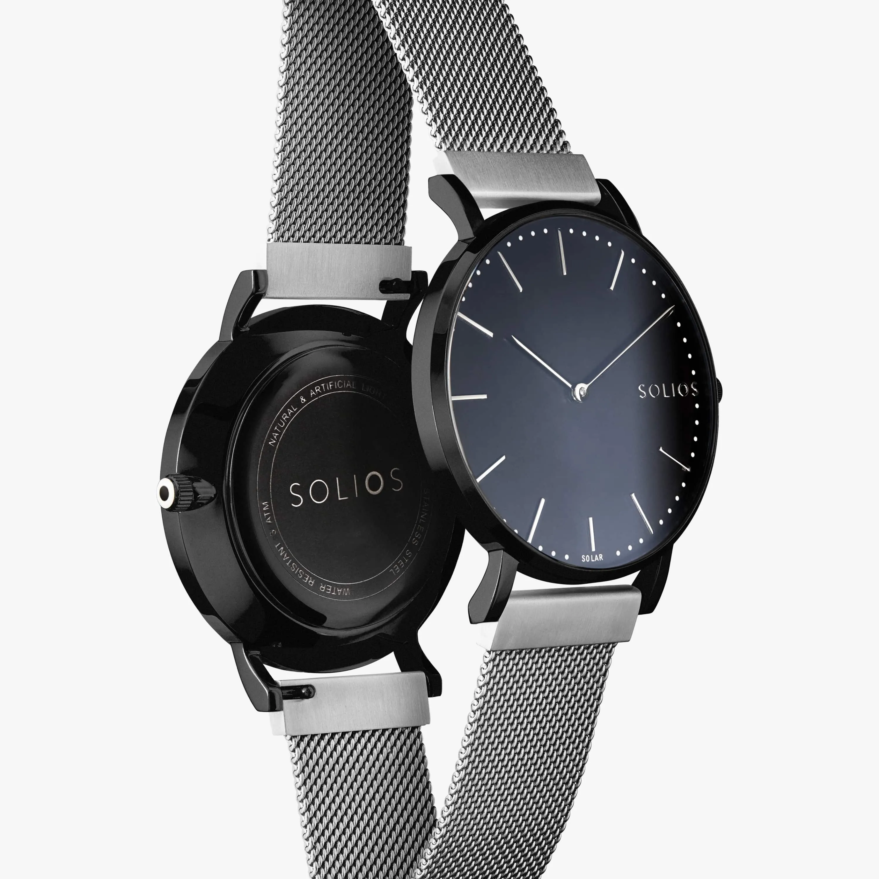 Solar Watch with Black Dial  | Silver Mesh Strap