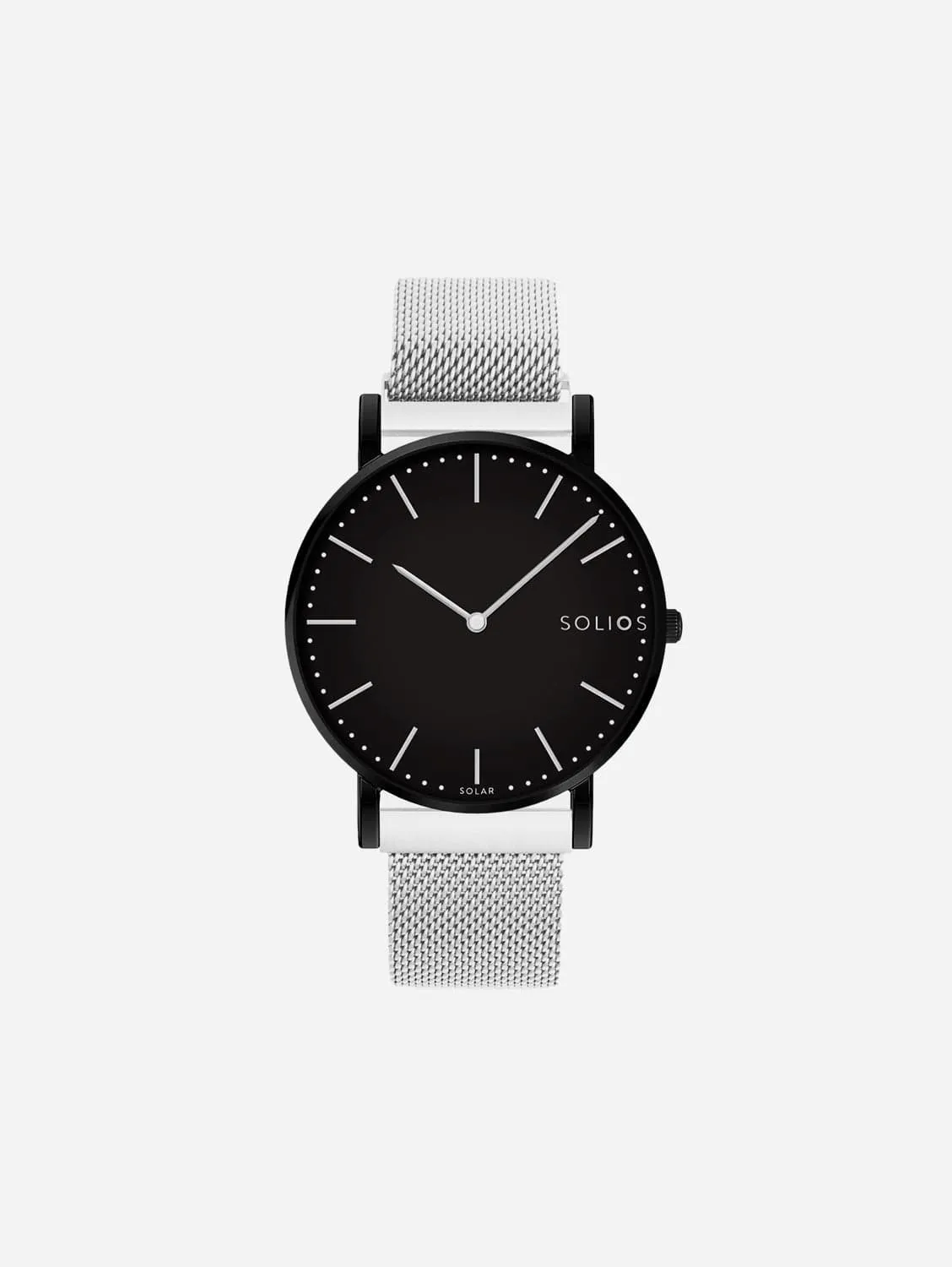 Solar Watch with Black Dial  | Silver Mesh Strap