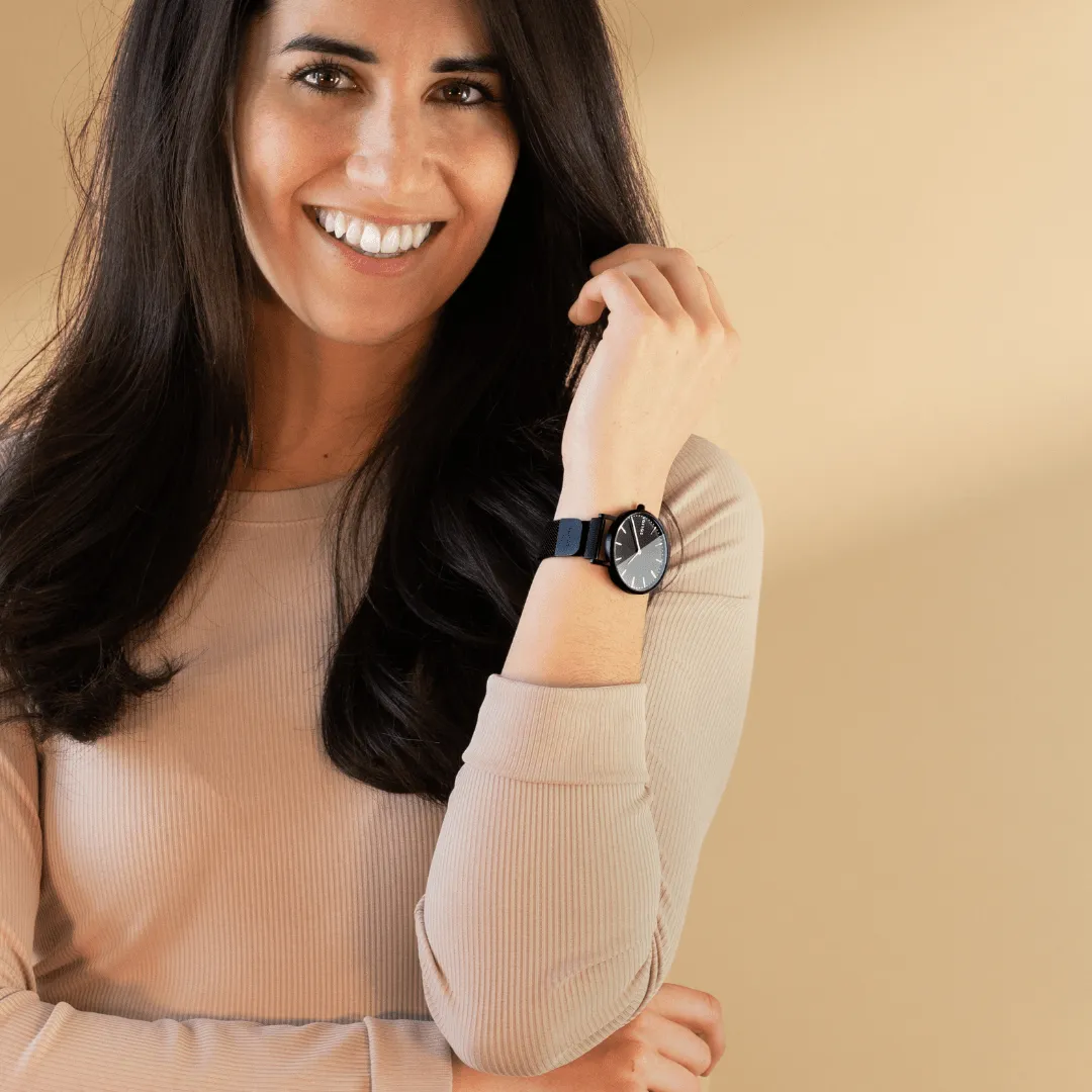 Solar Watch with Black Dial  | Silver Mesh Strap