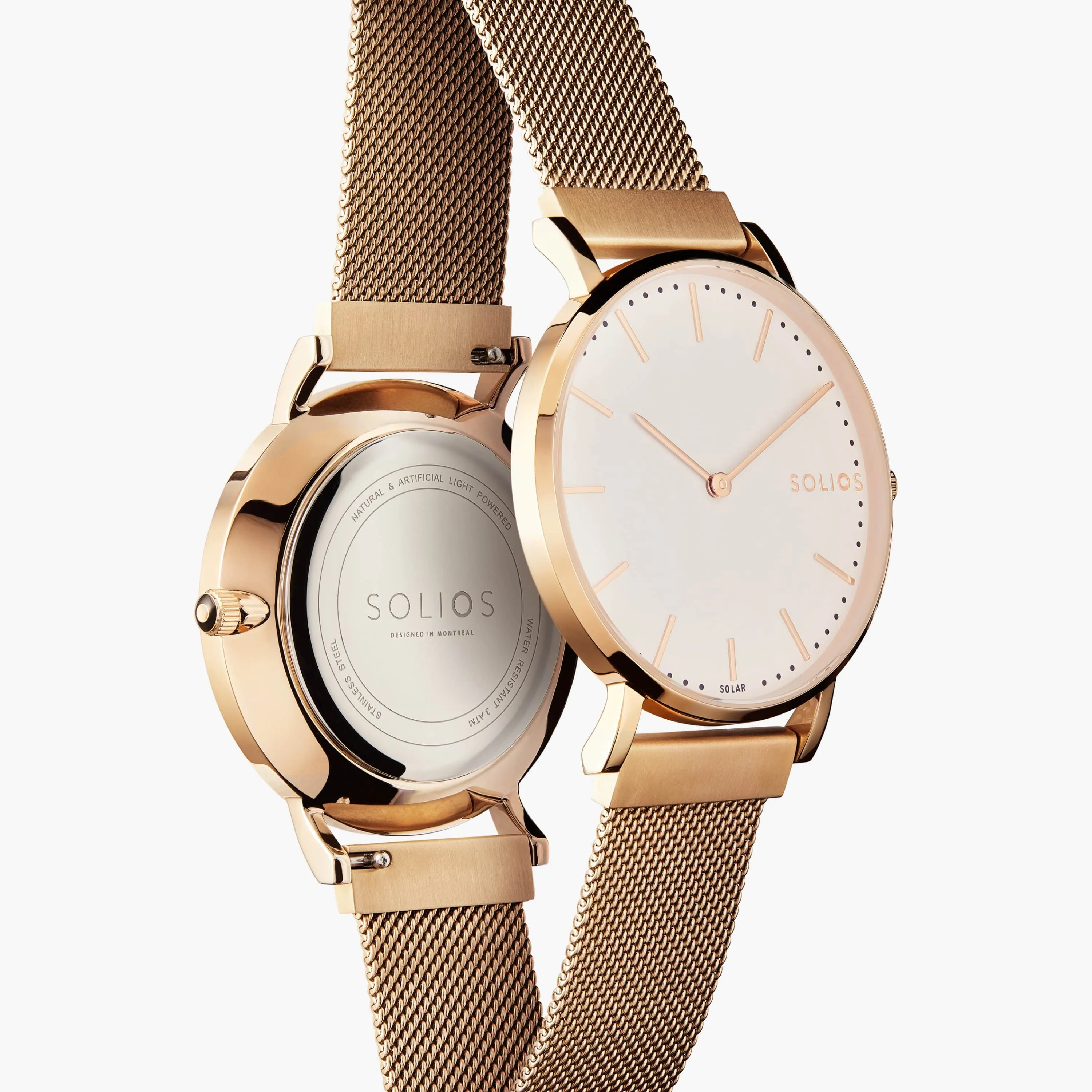 Solar Watch with White & Rose Gold Dial | Rose Gold Mesh Strap