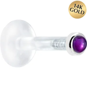 Solid 14KT White Gold 2mm Genuine Amethyst Bioplast Push in Monroe