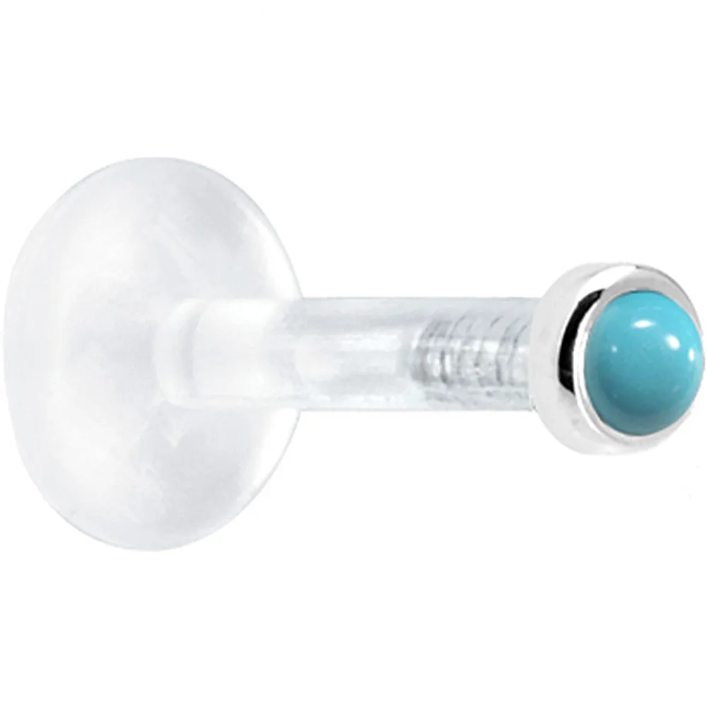 Solid 14KT White Gold 2mm Genuine Turquoise Bioplast Push in Monroe