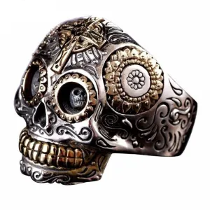 Solid 925 Sterling Silver Day of the Dead Sugar Skull Ring