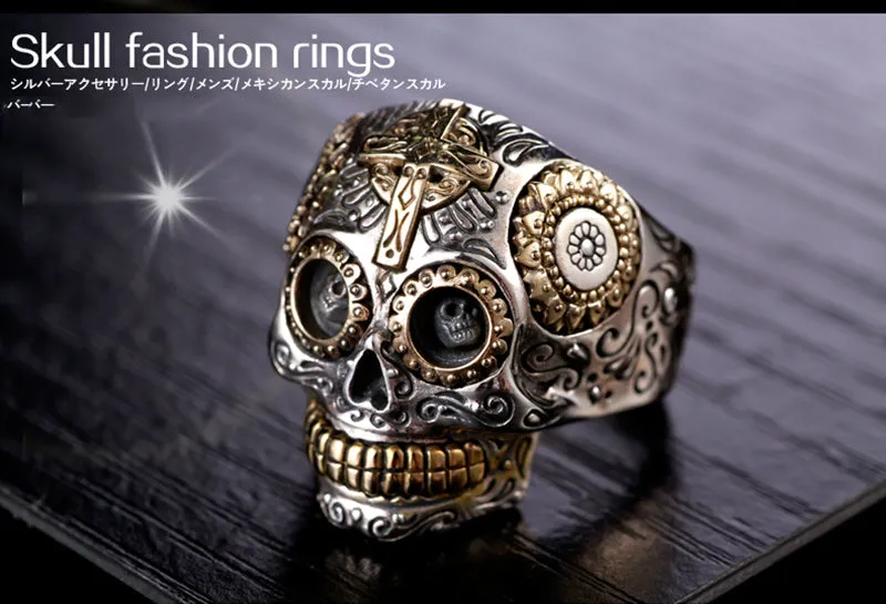 Solid 925 Sterling Silver Day of the Dead Sugar Skull Ring