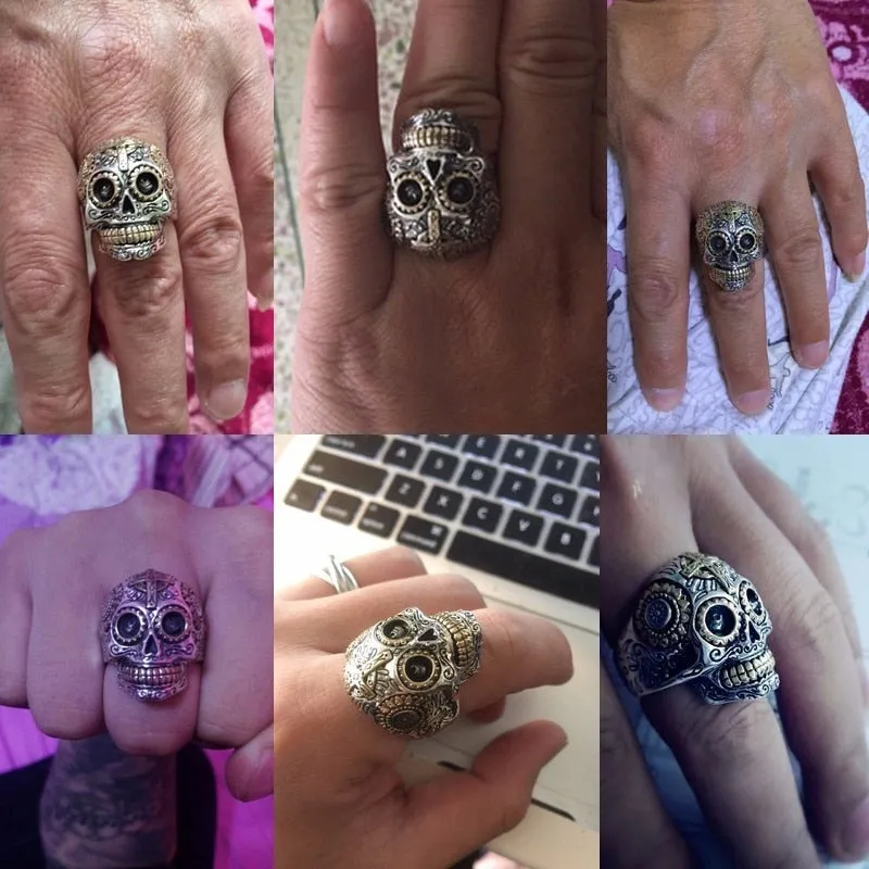 Solid 925 Sterling Silver Day of the Dead Sugar Skull Ring