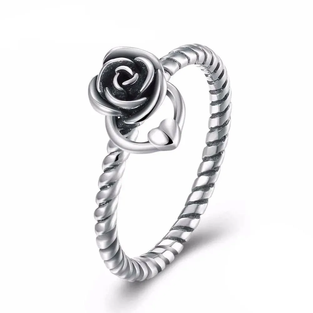 Solid 925 Sterling Silver Ring Roses Love Braided Rope Jewelry Fashion Rings For Women Anniversary Gift