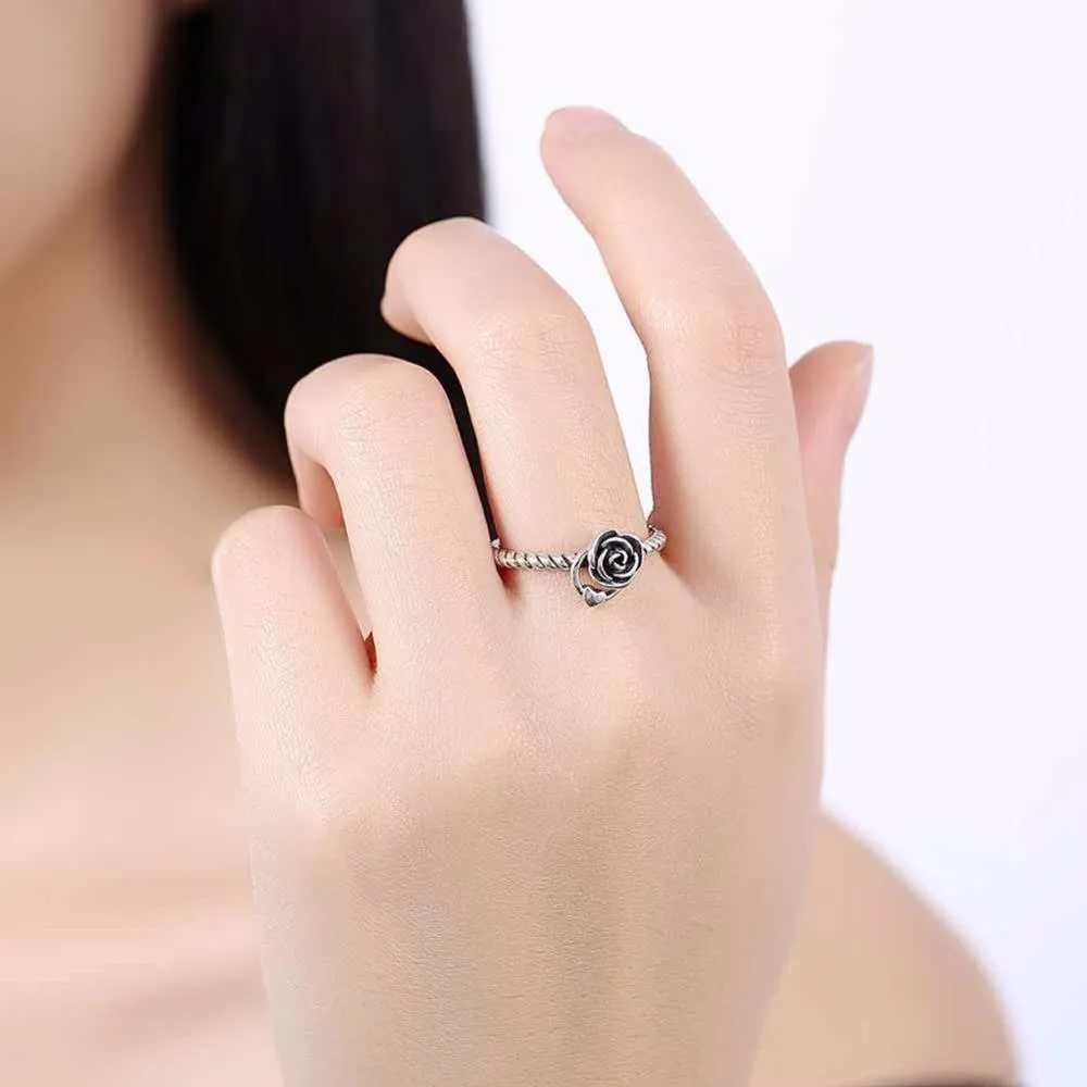 Solid 925 Sterling Silver Ring Roses Love Braided Rope Jewelry Fashion Rings For Women Anniversary Gift