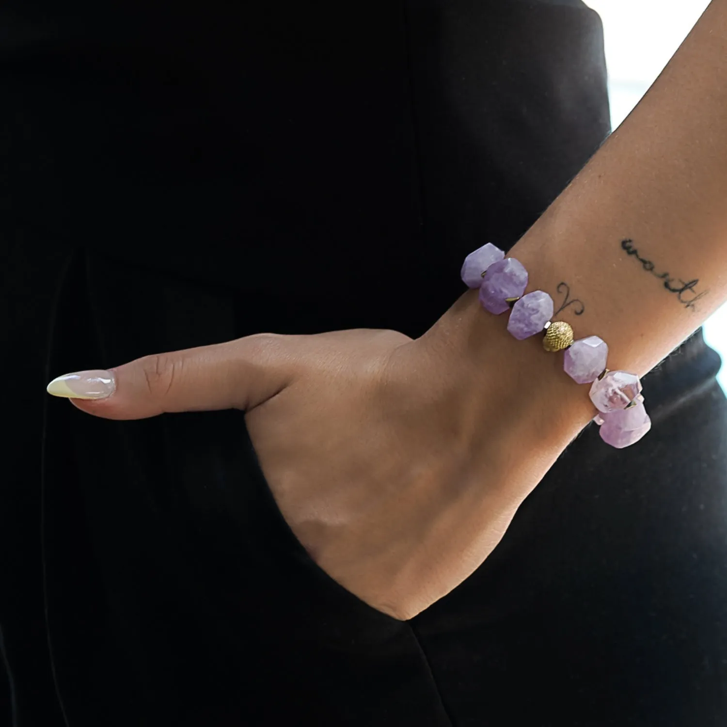Solid Gold Buddha Charm Amethyst Stone Meditation Bracelet