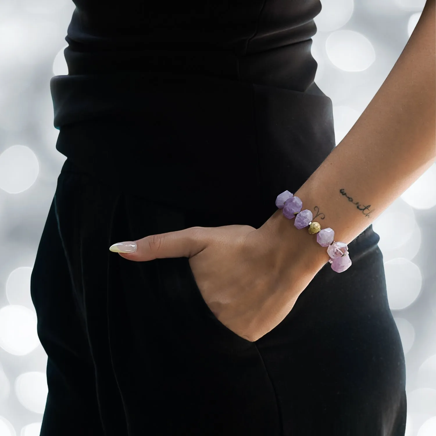 Solid Gold Buddha Charm Amethyst Stone Meditation Bracelet