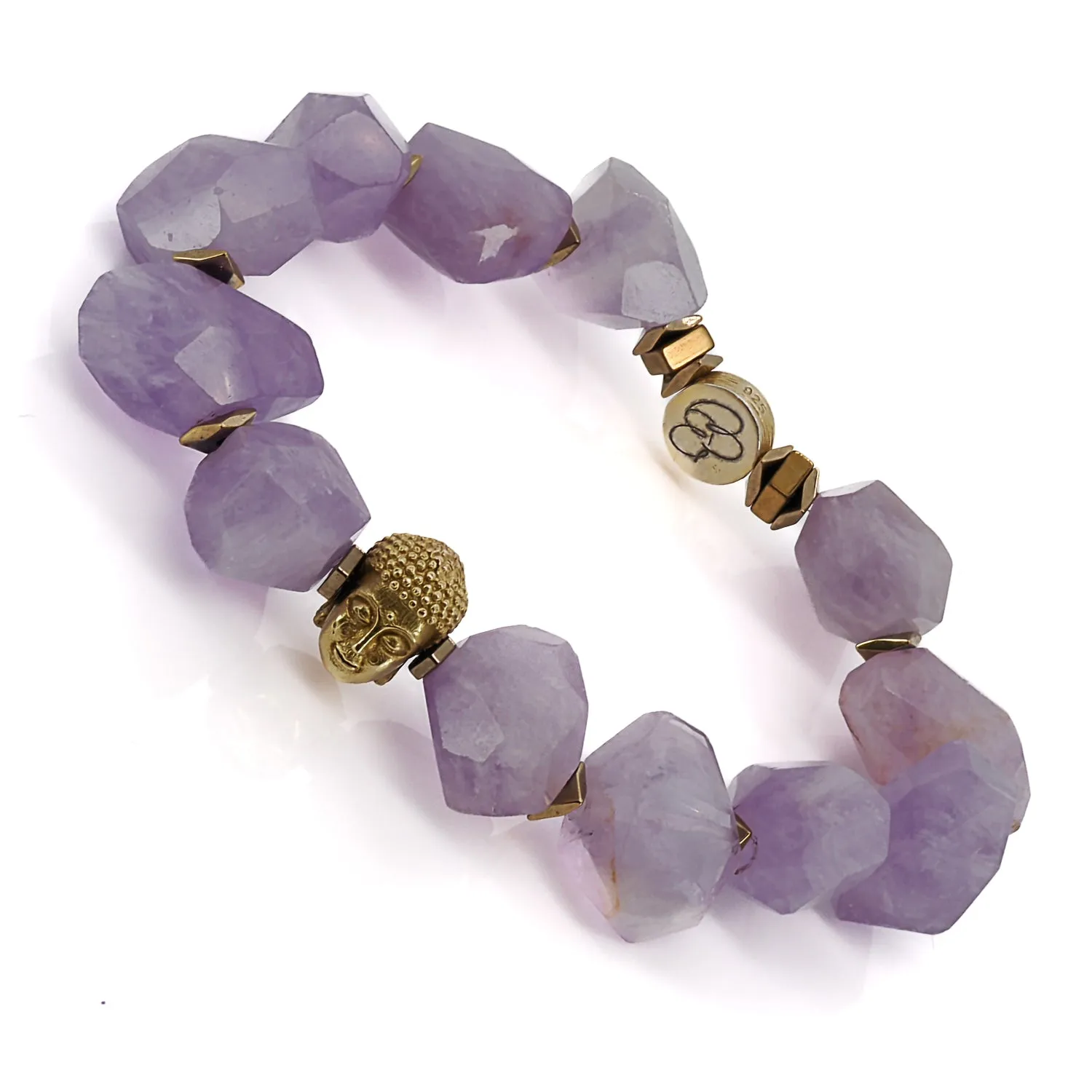 Solid Gold Buddha Charm Amethyst Stone Meditation Bracelet