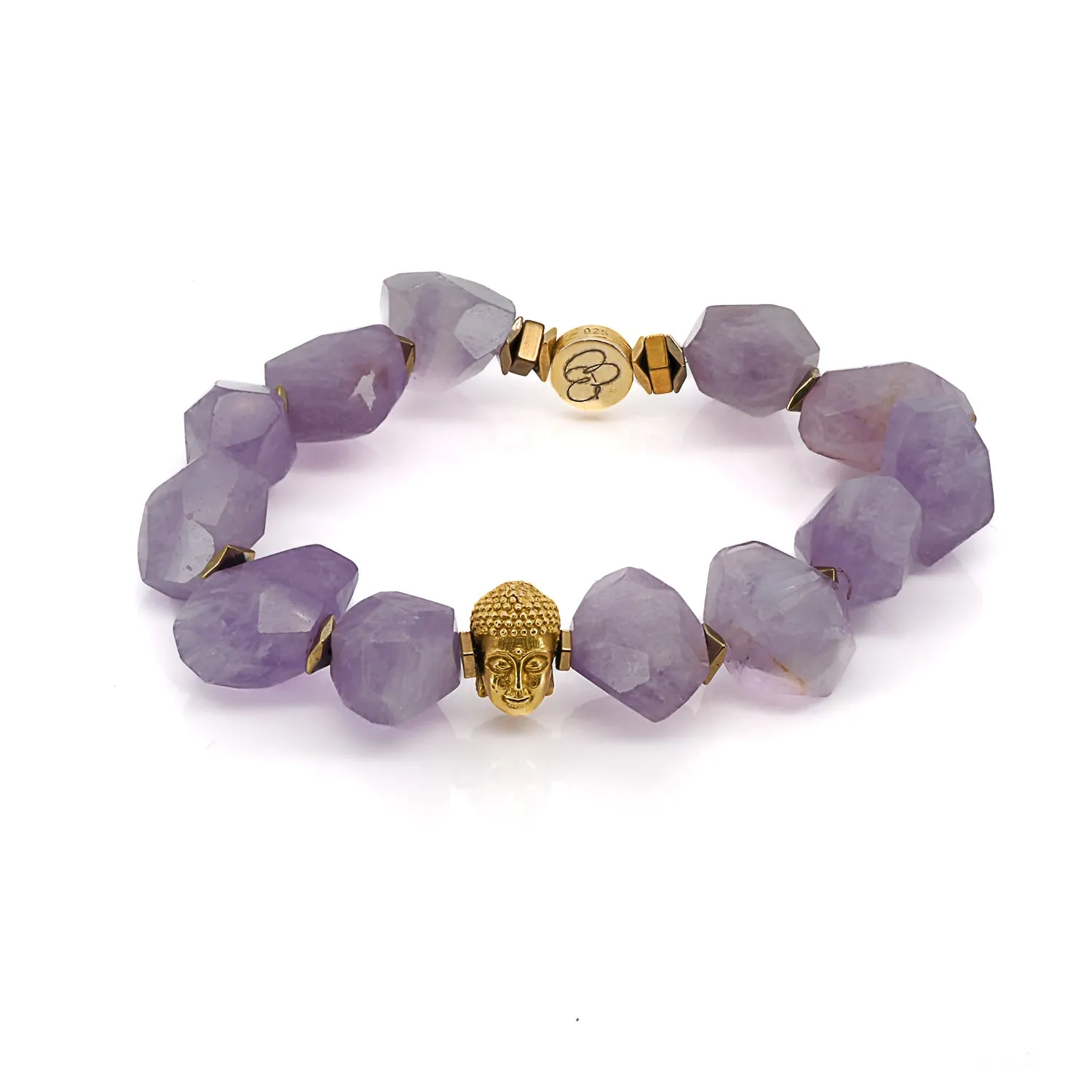 Solid Gold Buddha Charm Amethyst Stone Meditation Bracelet