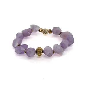 Solid Gold Buddha Charm Amethyst Stone Meditation Bracelet
